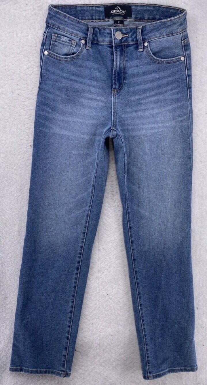 Jordache High Rise Straight Leg Jeans Womens Size 2 Medium Wash Stretch Denim